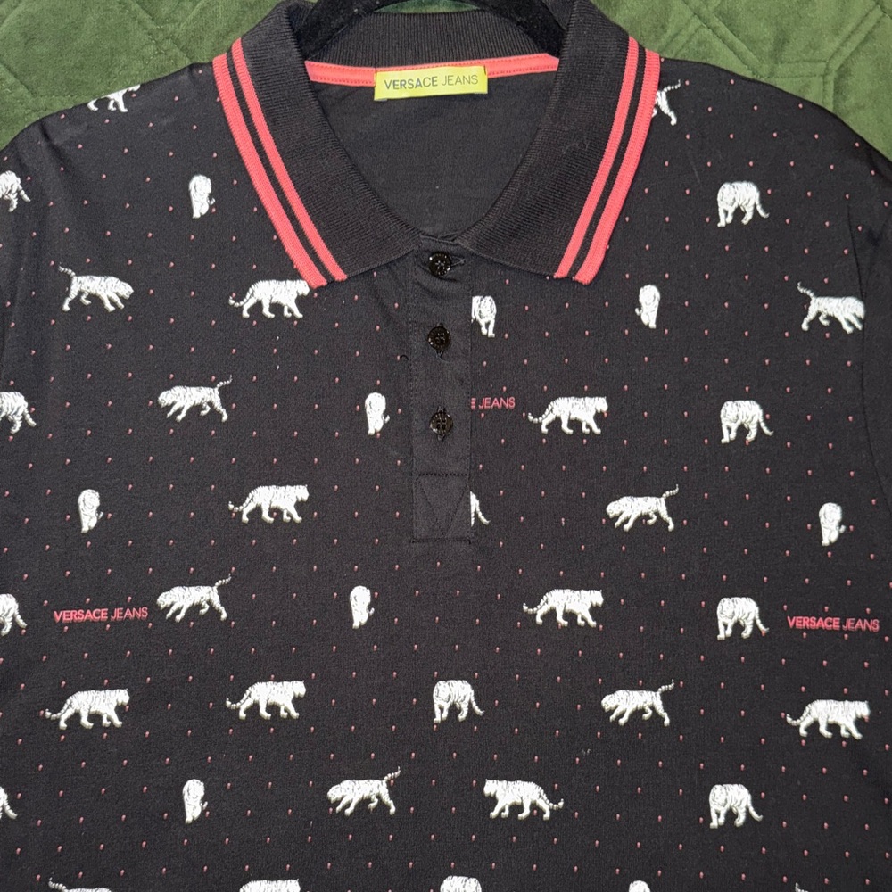 Versace Jeans Collection Black Polo with White and Red Details